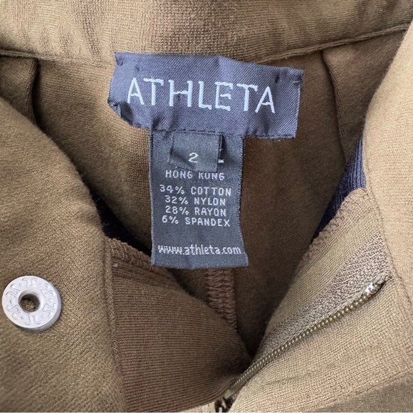 ATHLETA LEGGINGS WITH ZIP & SNAP CLOSURE AND ZIP POCKETS SIZE 2 OLIVE GREEN - Picture 6 of 7